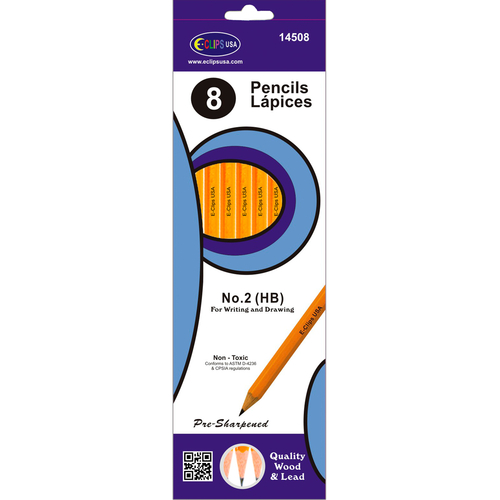 E-Clips #2 HB Pencils - 8 Count, Yellow, Pre-sharpened