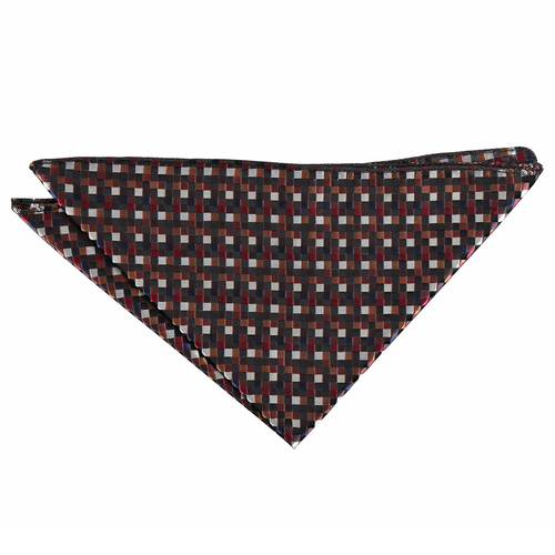 Chequered Geometric Handkerchief - Black with Bronze, Silver and Red