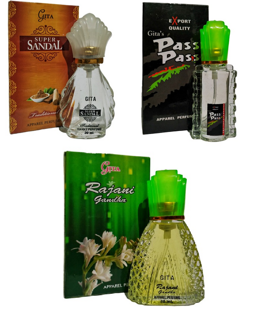 Gita Super Sandal, Pass Pass & Rajnigandha COMBO Perfume - 90 ml Pack