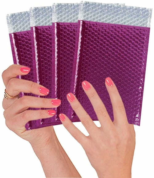 Metallic Pink Bubble Mailers 4.5 x 7.25, Poly Padded Envelopes Pack of