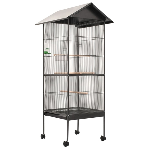Bird Cage with Roof Black 26"x26"x61" Steel