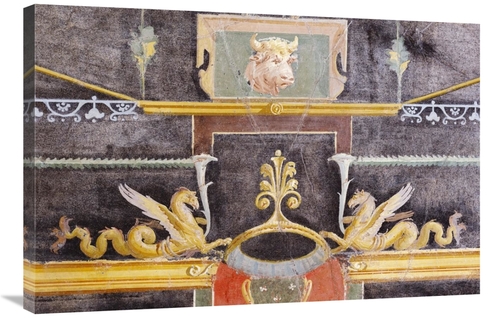 24 x 36 in. Wall Fragment with Bulls Head & Winged Sea Monsters on Bla