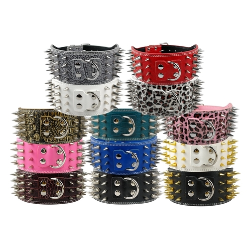 3" Wide Sharp Spiked Studded Leather Dog Collars