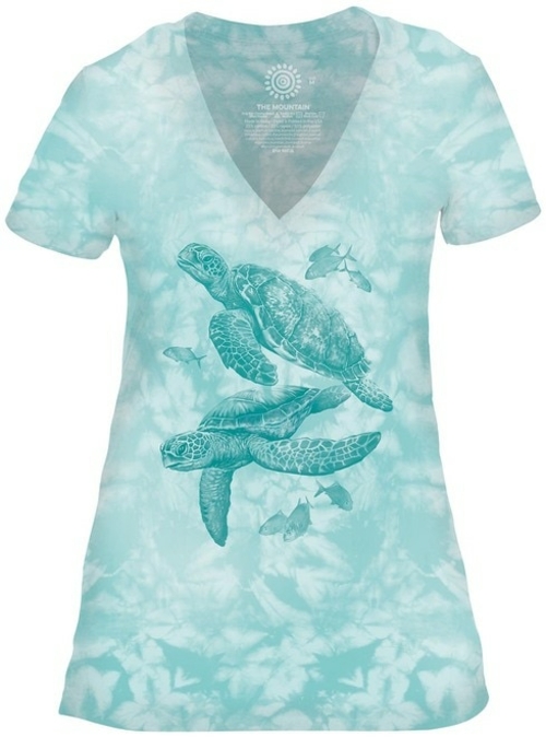 The Mountain 4165100 Green Monotone Sea Turtles V-Necks T-Shirt - Smal