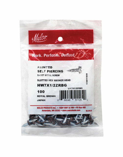 Malco 5951728 No.7 x 0.5 in. Slotted Hex Sheet Metal Screws