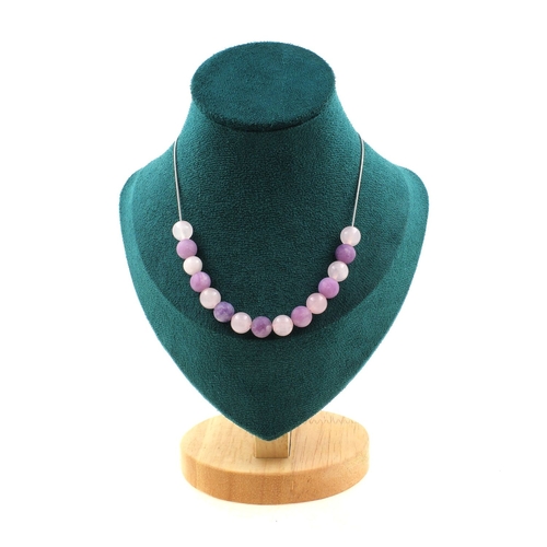 Matte Purple Mica + Rose Quartz 8 mm 15 beads necklace.