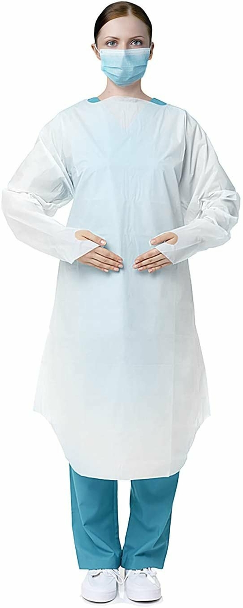 Disposable Isolation Gowns 45". Pack of 10 Blue Disposable Gowns