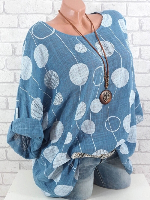  Women Round Neck Polka Dot Printed Blouse