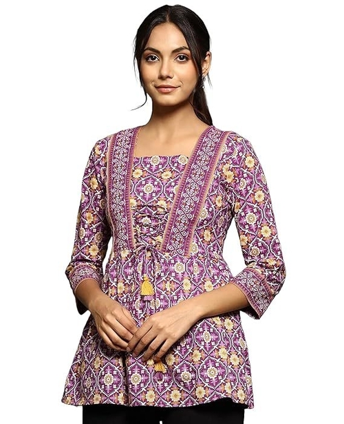 Women's Printed Regular Cotton Casual 3/4 Sleeves Printed Jaipuri