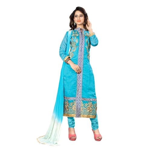 Chanderi Fabric Sky Blue Color Dress Material