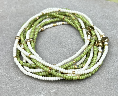 Double-Up 2-Piece Speckled Lime Green & Gold-Sprinkled Beaded Wrap