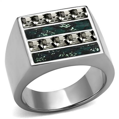 Men High Polished Stainless Steel Ring with Leather in Assorted - Size