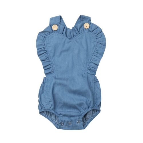 Newborn Toddler Baby Girl Denim Ruffle Romper