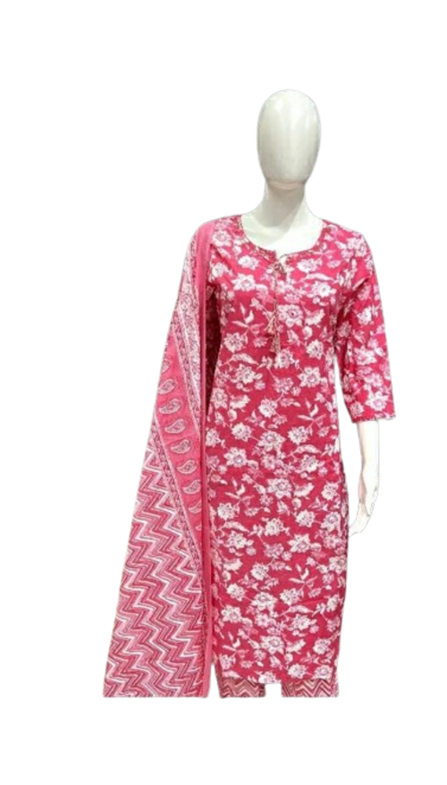 Women Cotton Floral Print Kurta, Trouser/pant & Dupatta Set Size M