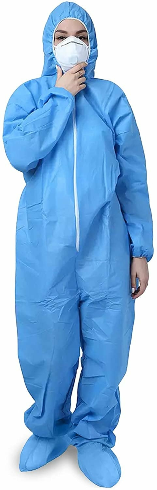 Disposable Coveralls XX-Large. Pack of 5 Blue Hazmat Suits, 50 gsm