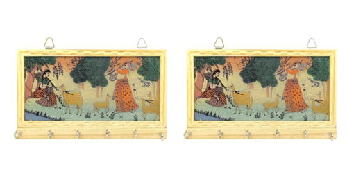 Premium Handcrafted Wooden Key Holder Rajasthani Gemstone Painting, 6