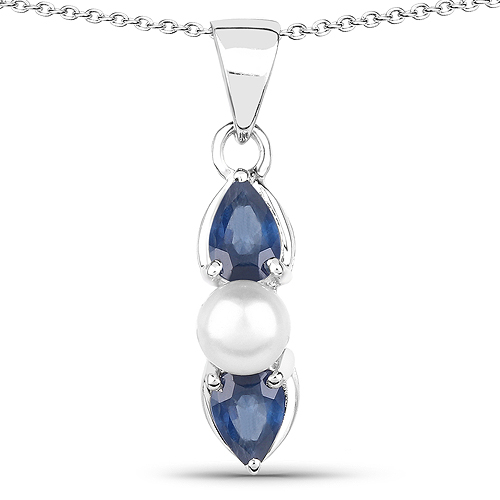 1.54 Carat Genuine Blue Sapphire and Pearl .925 Sterling Silver