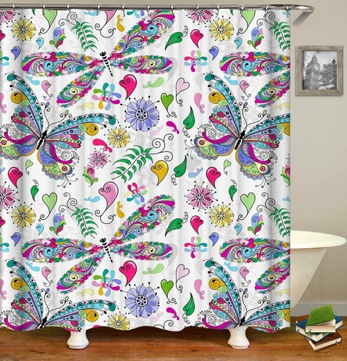 Colorful Butterflies And Dragonflies Shower Curtain