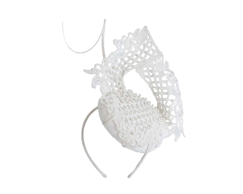 Ivory racing fascinator with beaded lace