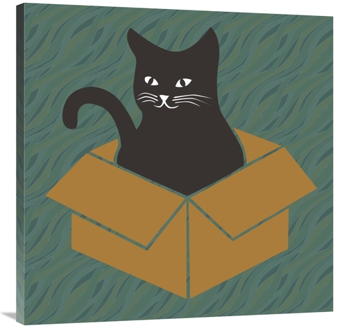 36 x 36 in. Cat in a Box - Blue-Green Art Print - BG.Studio