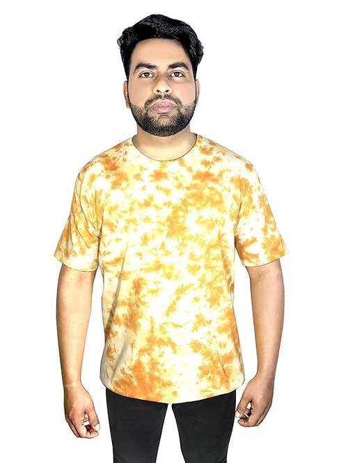 MEN' S Acid Wash Abstract Print Scrunch Navy TSHIRT (Size-L)