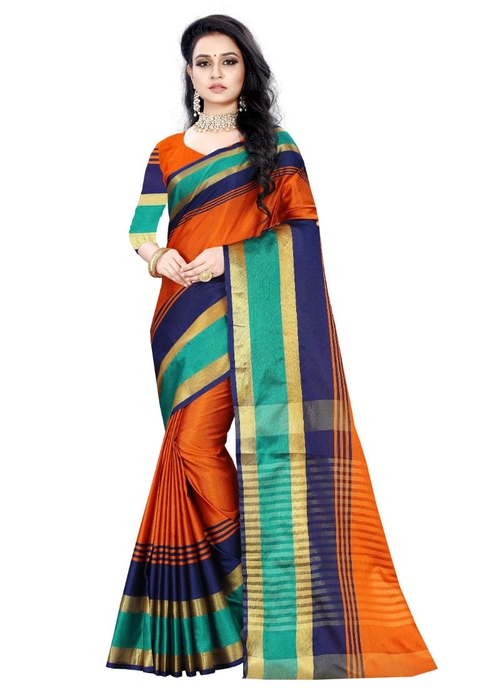 Generic Women's Cotton silk Saree (Multi Color ,