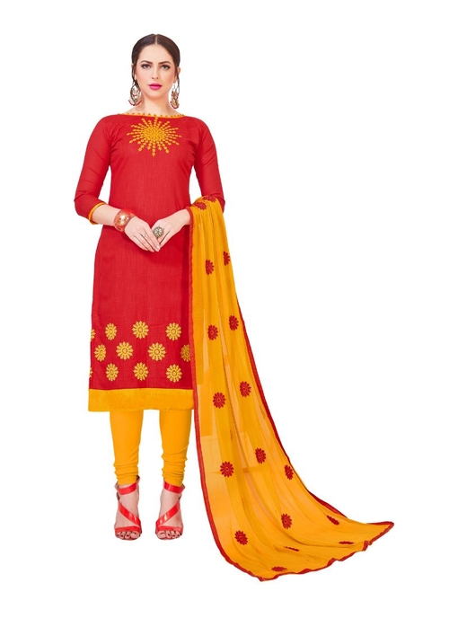Generic Women's Slub Cotton Salwar Material (Red,