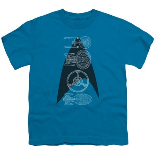 Trevco Star Trek-Line Of Ships - Short Sleeve Youth 18-1 Tee - Turquoi