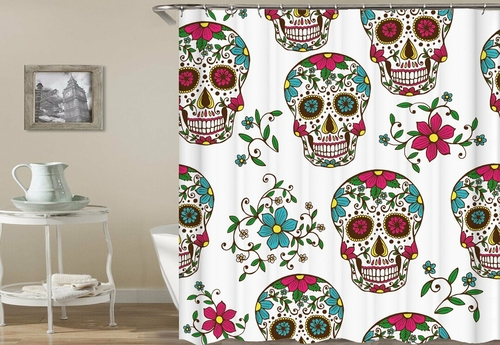 Colorful Blooming Skulls Shower Curtain