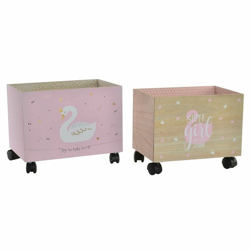 Decorative box DKD Home Decor Multicolour Natural Light Pink Wood Swan