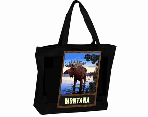 Tote Bag XXL Travel Poster Visit Montana With Moose Art