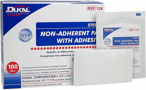 Dukal Non-Adherent Pads with Adhesive 2" x 3". Pack of 100 Disposable