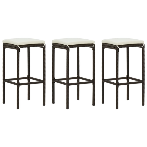 Bar Stools with Cushions 3 pcs Brown Poly Rattan