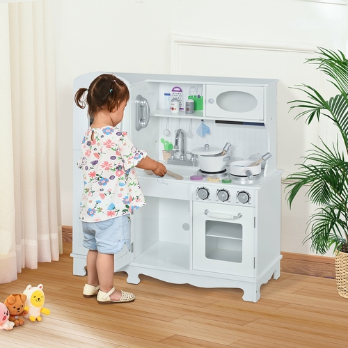 Qaba Large Kids Kitchen Playset With Telephone, Water Dispenser