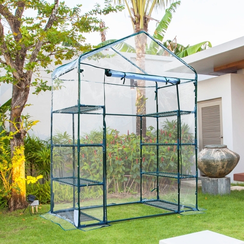 Outsunny 4.7x2.4x6.4ft Walk-in Greenhouse with 4 Tier Shelves Portable