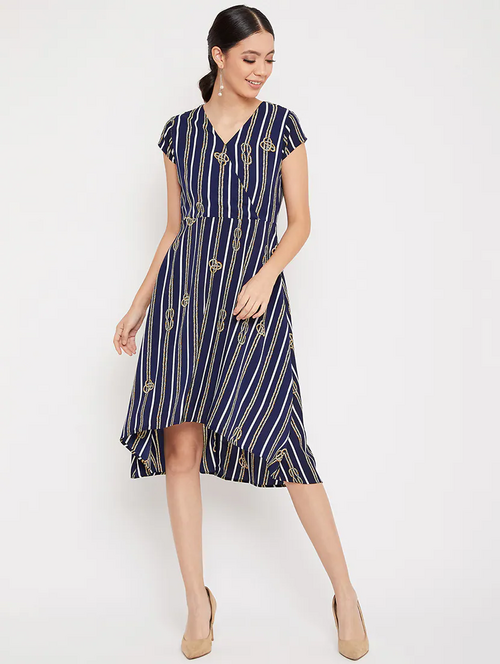 Women Fit and Flare Blue Dress (Size XL)