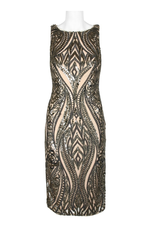 Adrianna Papell Boat Neck Sleeveless Bodycon Zipper Back Embroidered