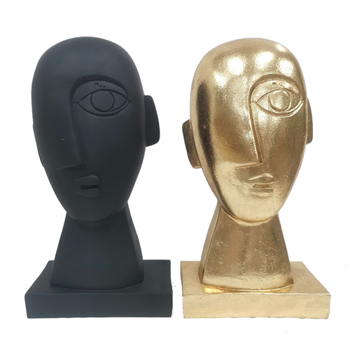 Decorative Figure DKD Home Decor Face Black Golden 14,5 x 10,5 x 27,5