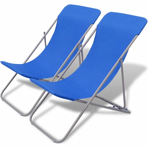 Folding Beach Chairs 2 pcs Powder-coated Steel Blue