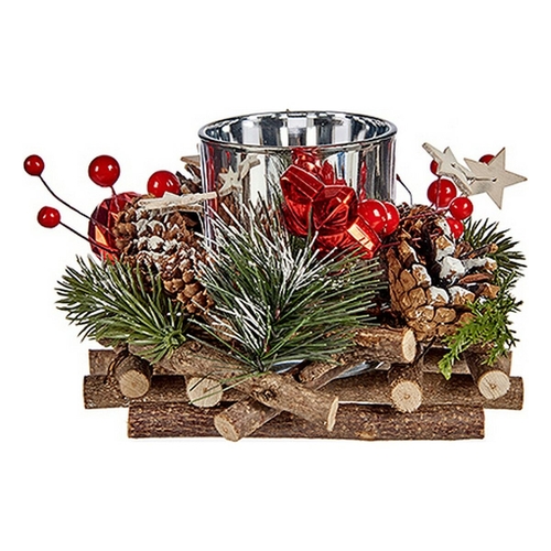 Christmas Candle Holder Red Green Natural 17 x 9 x 17 cm