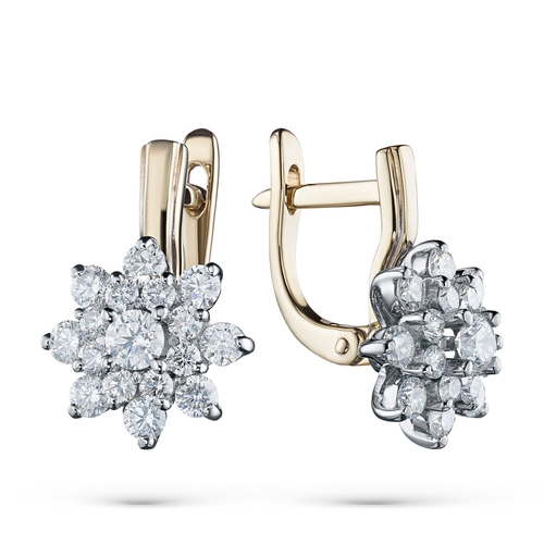 14K White and Yellow Gold Earrings with 34 Round-Cut Lab-Created