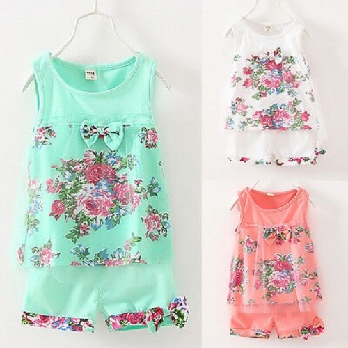 2016 Newest Baby Kids Girls Summer Flower Vest Bow