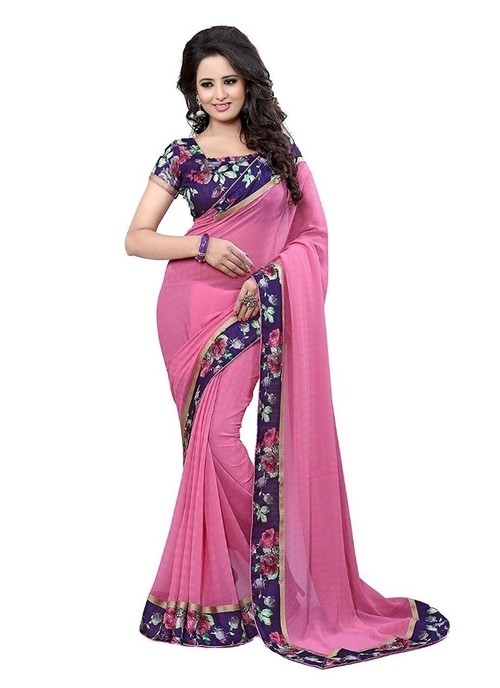 Pink Color Chiffon  Saree