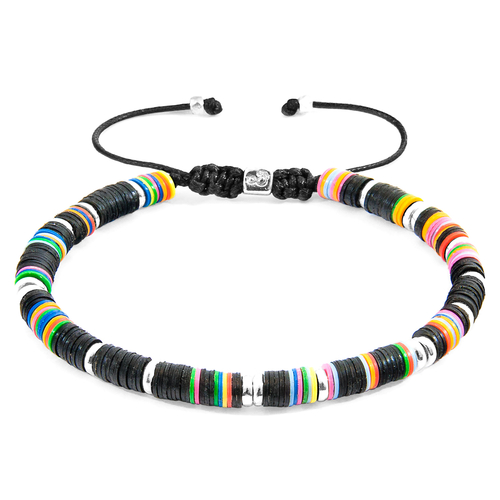 Black Kivu Silver and Vinyl Disc Macrame Bracelet