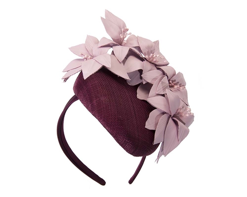 Wine & pink pillbox with leather flowers 