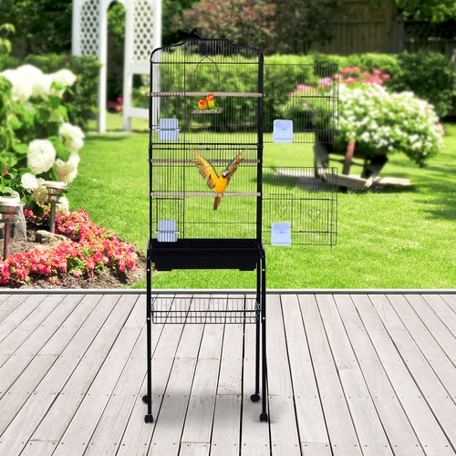 PawHut 63" Rolling Bird Cage Macaw Cockatoo House Parrot Play Top