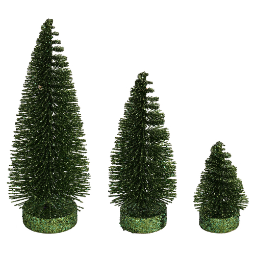 Vickerman LS190364 3-5-7 in. Moss Green Glitt Oval Tree - Set of 3 
