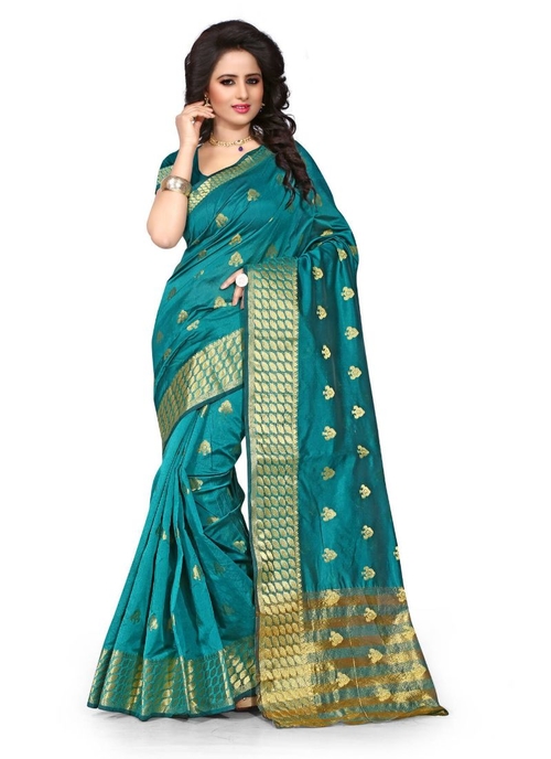 Generic Women's Cotton  Saree(Teal, 5.5-6 Mtr)