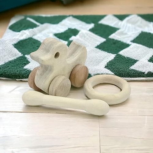 Toddler Creative Paly Wooden Wheel Toy & Teethers-Duck,