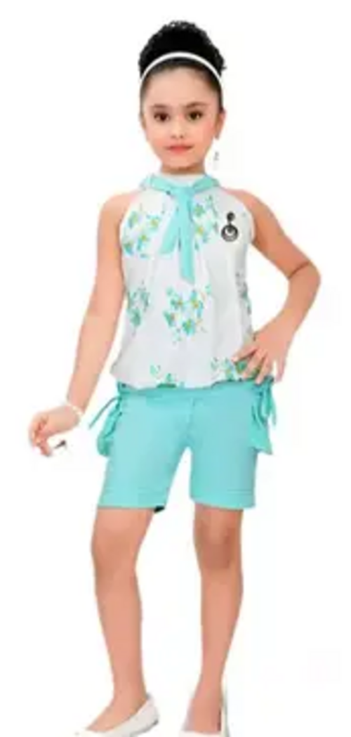 White and Blue Cute Girl Stylish Fancy Top And Bottom Set Size 4-5